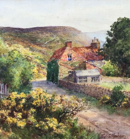 fig 1. Fred W Graham Original Vintage Watercolour Painting Yorkshire Cottage Landscape