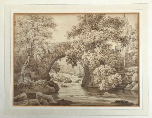 J Brown 1823 Signed Original Early 19th Century Antique English Watercolour Painting Ivy Bridge Devon Landscape