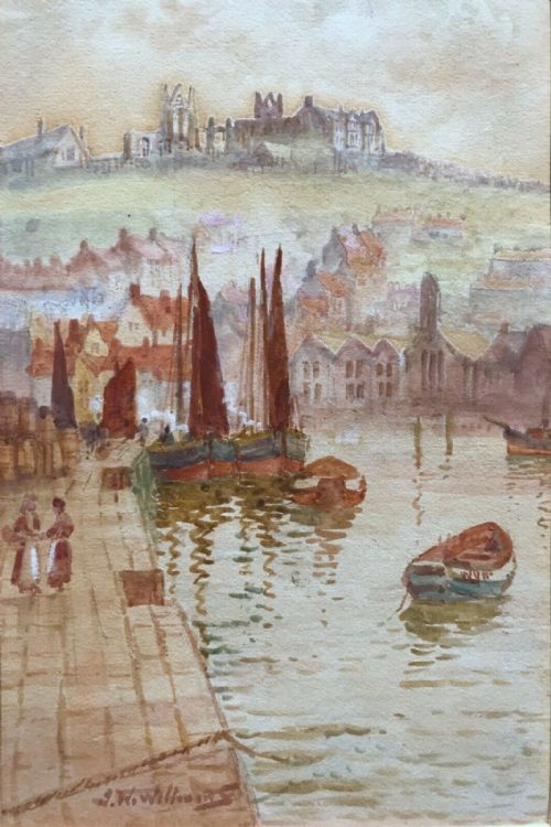 John Wynne Williams Signed Original Early 20th Century English Antique Watercolour Seascape Painting Whitby