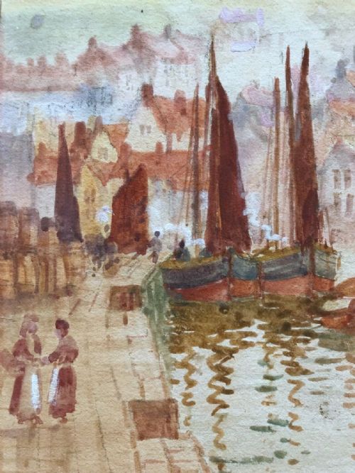 fig 1. John Wynne Williams Signed Original Early 20th Century English Antique Watercolour Seascape Painting Whitby