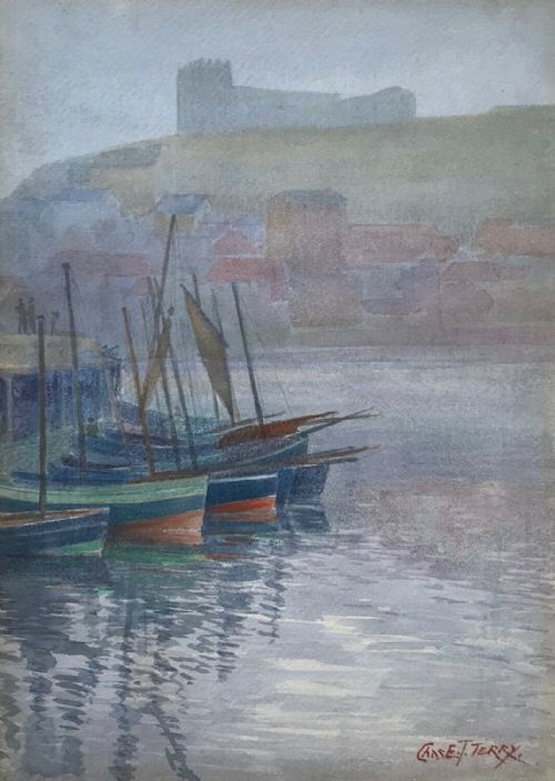 Charles T Terry Signed Original  Early 20th Century English Antique Watercolour Seascape Painting Whitby, North Yorkshire Coast