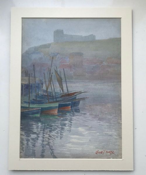 fig 1. Charles T Terry Signed Original early 20th Century English Antique Watercolour Seascape Painting Whitby, North Yorkshire Coast