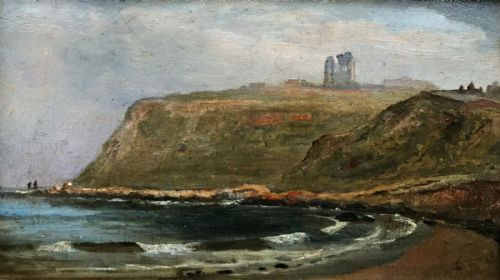 fig 1. Scarborough North Bay Yorkshire Coastal Seascape View Original 19th Century Antique English School Oil Painting