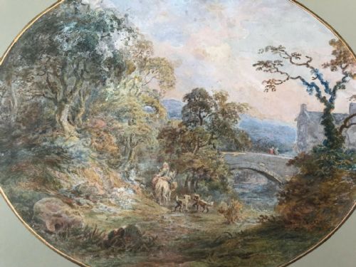 Manner of Thomas Gainsborough (1727-1788) Original 18th Century English Antique Watercolour Painting Figures in a Country Landscape