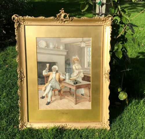 fig 1. Arnold WILLMS Signed Original 19th Century Antique Watercolour Painting 'Her Health' Interior Scene with Figures
