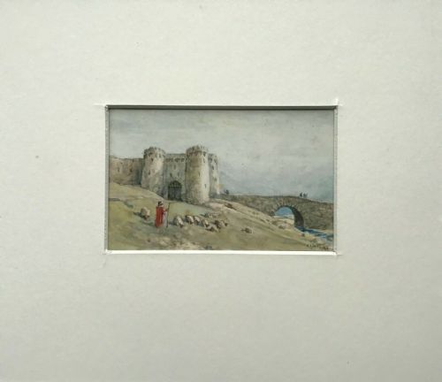 fig 1. C Jones 1944 Signed Original 20th Century Vintage Miniature Watercolour Painting 'The Old Castle'