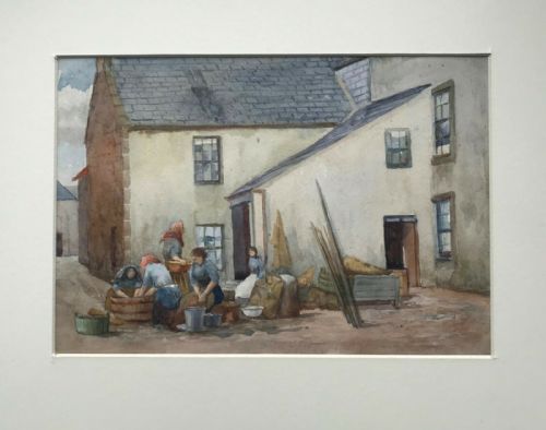 fig 1. St Ives / Newlyn School Original early 20th Century Vintage Watercolour Painting The Washerwomen
