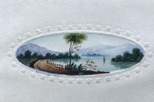 Signed & Dated 1837 Original 19th Century Antique Miniature Watercolour Painting, Lake Mountain Landscape