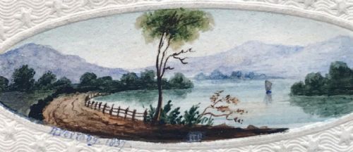 fig 1. Signed & Dated 1837 Original 19th Century Antique Miniature Watercolour Painting, Lake Mountain Landscape