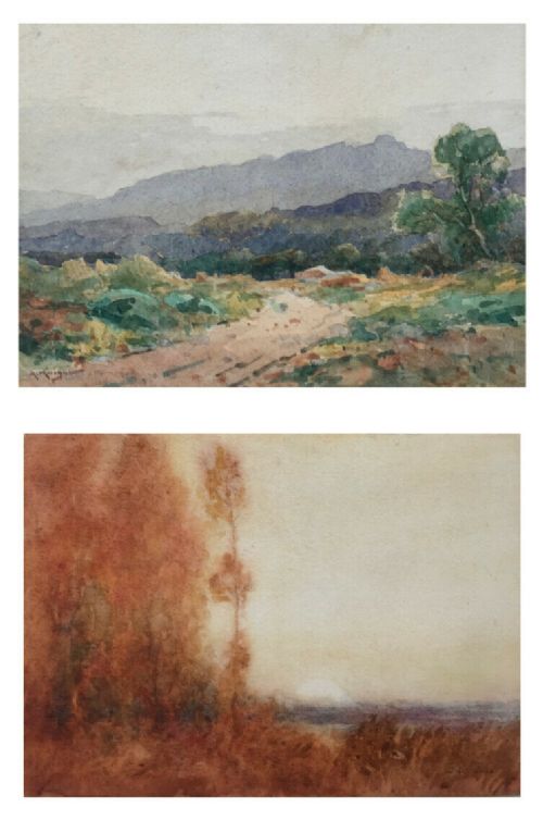fig 1. A Pair, One Signed Adam Knight, Original English Antique Watercolour Landscape Paintings