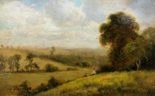 fig 1. Signed with Monogram Original English Antique Oil Painting Figures at Bromley Hill Kent