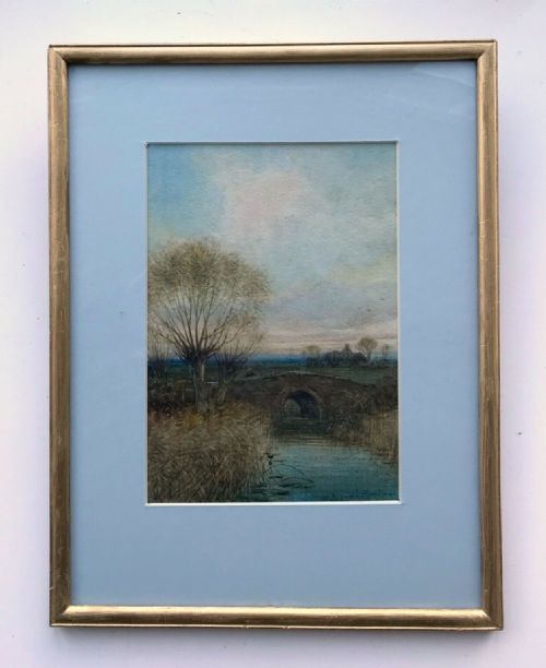 fig 1. John Reginald Goodman Signed Original Early 20th Century Watercolour Painting Norfolk River landscape
