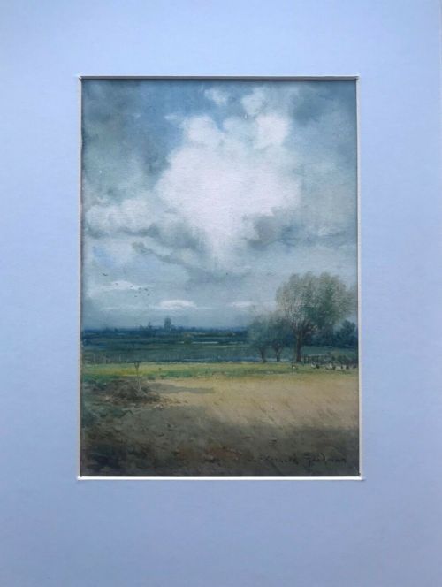 fig 1. John Reginald Goodman Signed Original 20th Century English Watercolour Painting Norfolk Landscape