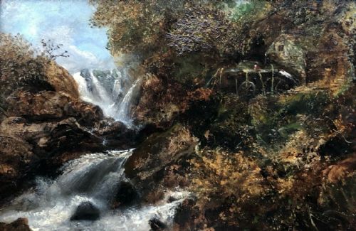 Original 1881 Signed E Fraser 19th Century Antique Oil Painting on Board Scottish Mill & Waterfall Landscape