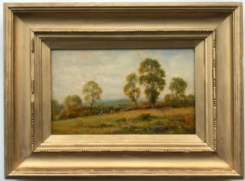 Signed with Monogram Original Antique Oil Painting on Board Figures in a Country Landscape Near Bromley in Kent