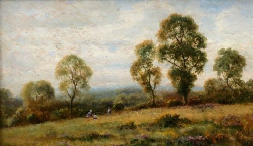 fig 1. Signed with Monogram Original Antique Oil Painting on Board Figures in a Country landscape near Bromley in Kent