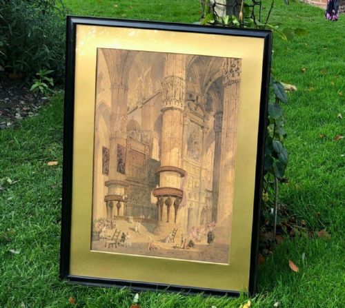 Signed a Mcarthur Original Early 19th Century Antique Watercolour Painting  French Cathedral Interior Study