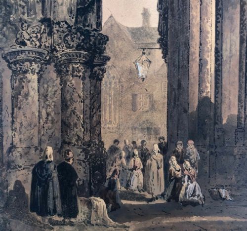 fig 1. Signed Arthur McArthur Original early 19th Century Antique Watercolour Painting Chartres Cathedral Porch France