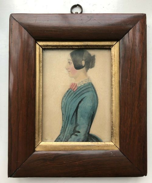 fig 1. Patrick Wybrant Irish Original 1854 Pair of Antique Miniature Watercolour Portrait Paintings on Original Wooden Glazed Frames