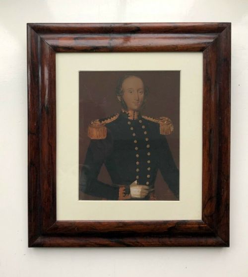 fig 1. British School Original 19th Century Antique Watercolour Portrait Painting Naval Officer in Uniform