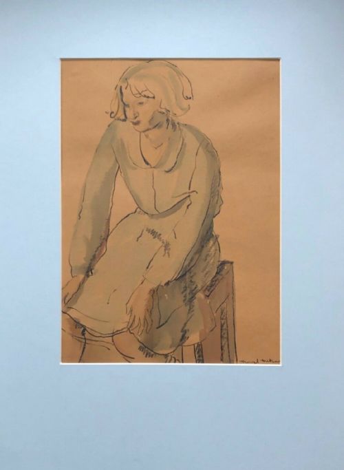fig 1. Muriel Metcalfe (m. Fred Lawson) Original Vintage English 20th century Watercolour Painting Portrait Study of a Seated Lady