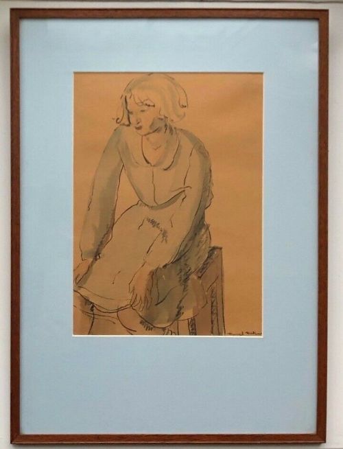 fig 2. Muriel Metcalfe (m. Fred Lawson) Original Vintage English 20th century Watercolour Painting Portrait Study of a Seated Lady