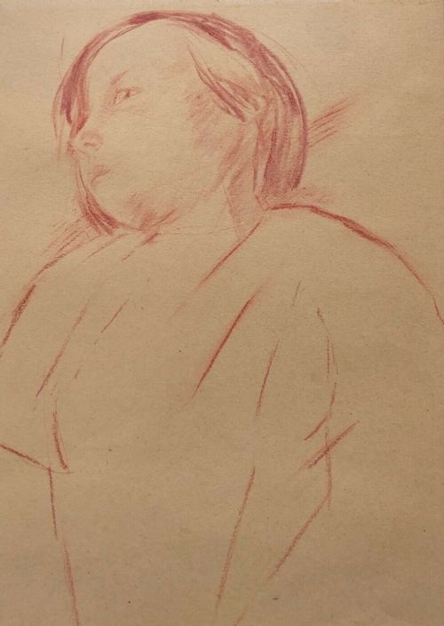Muriel Metcalfe (M. Fred Lawson) Original Mid 20th Century Chalk Sketch Study Portrait of a Young Girl