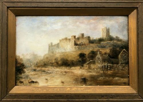Signed Original Antique Oil Painting on Board Richmond Castle Yorkshire Landscape, Monogrammed Sh?