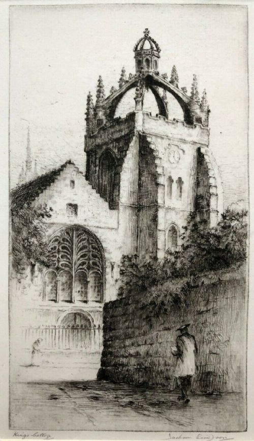 Henry Jackson Simpson Signed Original Antique Etching "Kings College" Aberdeen