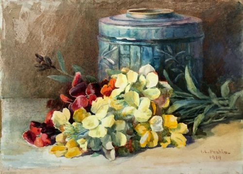Isabelle I Perkins Original 1919 Antique English Watercolour Painting Still Life Flowers