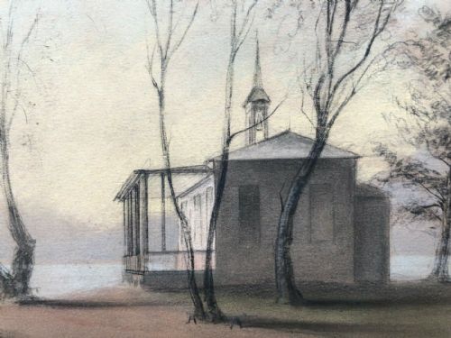 Chapel Near St Petersburg Original Antique 1850 Watercolour Painting Monogram Signed Sl?