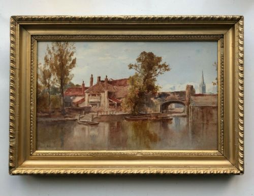 Edward Arden Original Late 19th Century Antique Watercolour Painting Norwich River Landscape View