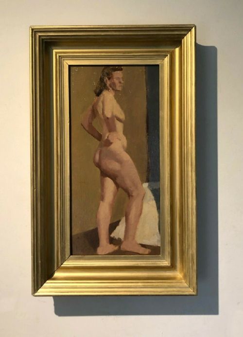fig 1. Original English School Antique Oil Painting on Board Female Standing Nude Portrait