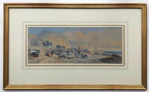 fig 1. T L Rowbotham (1851 No. 388) Original 19th Century Antique English Watercolour Painting Figures on a Beach Landscape