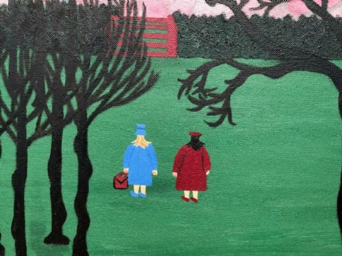 fig 1. Gladys Hamilton Cooper Original 1961 Northern Art Oil Painting on Board Red Gate & Ladies