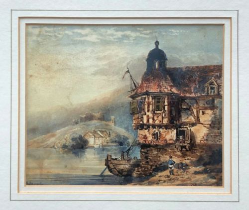 fig 1. Samuel Prout Signed Original Early 19th Century Antique Watercolour Painting Lahnstein on Rhine Continental Landscape