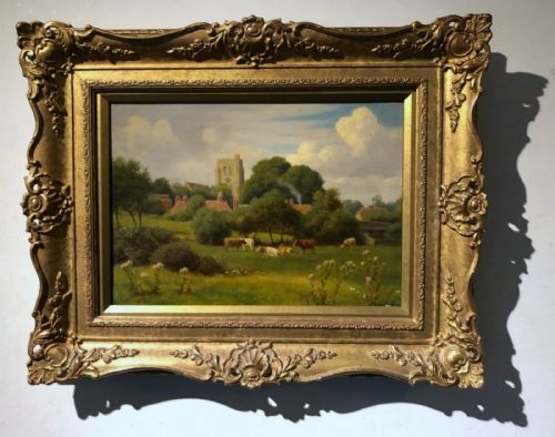 fig 1. William Sidney Cooper Early 20th Century Original English Antique Oil Painting on Canvas Herne Bay Kent Cattle Landscape