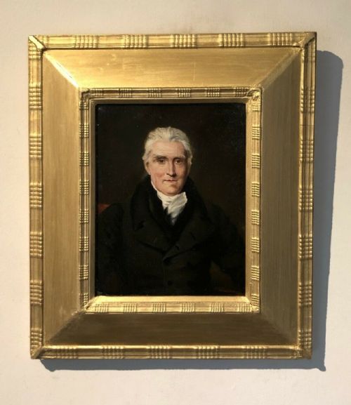 Original 19th Century English School Antique Framed Oil Painting on Wood Panel Portrait of a Gentleman
