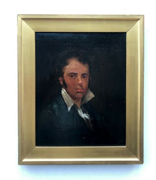 Original 19th Century Antique Monogram Signed Oil Painting on Canvas Portrait of a Young Gentleman