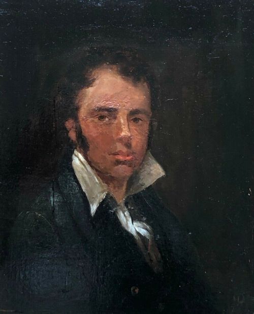 fig 1. Original 19th Century Antique Monogram Signed Oil Painting on Canvas Portrait of a Young Gentleman