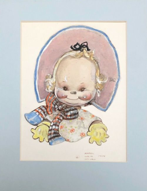 Mabel Lucie Attwell Signed Original Watercolour Painting 1940'S Postcard Image Illustration Artwork