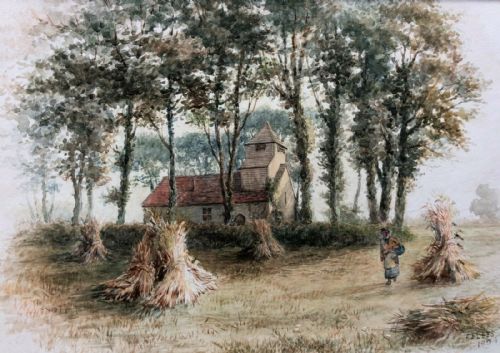 F J Lees 1894 Original 19th Century English Antique Watercolour Painting Boveney Church, Buckinghamshire