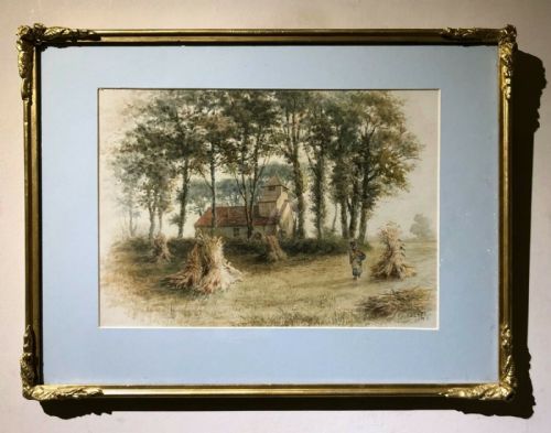 fig 1. F J Lees 1894 Original 19th Century English Antique Watercolour Painting Boveney Church, Buckinghamshire