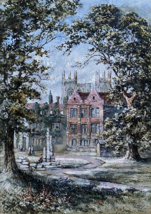 Constance Frederica Gordon Cumming (1837-1924) Original 19th Century Antique Watercolour Painting York Minster & Blind Asylum North Yorkshire Historical Landscape