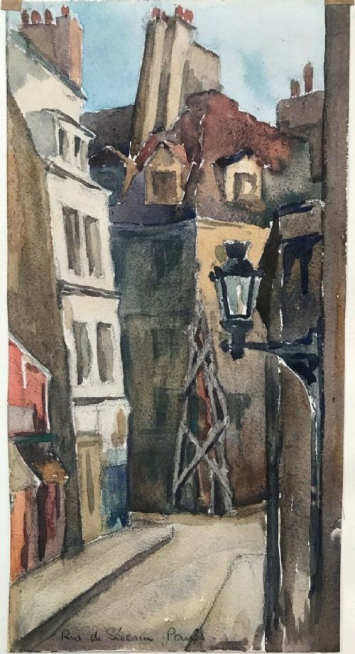 Sheila Robertson Original Mid 20th Century Watercolour Painting Rue De Severin Paris