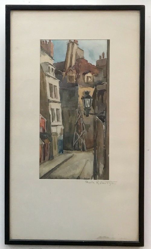 fig 1. Sheila Robertson Original Mid 20th Century Watercolour Painting Rue de Severin Paris