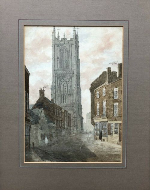 Attributed to William Henry Kay Original 19th Century English Antique Watercolour Painting of St Michael's Church & Cathedral Derby