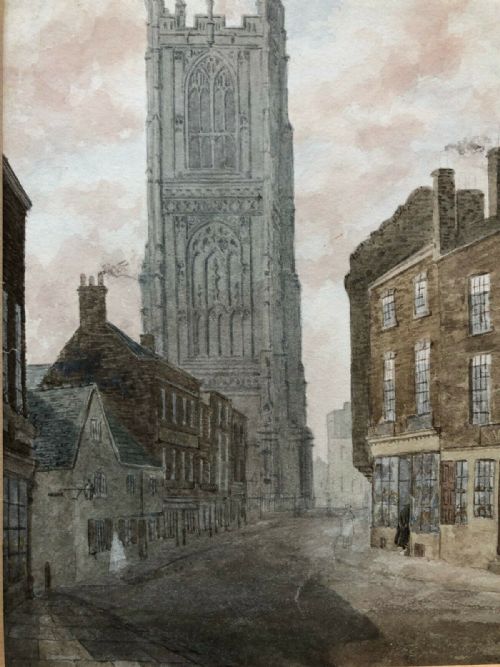 fig 1. Attributed to William Henry Kay Original 19th Century English Antique Watercolour Painting of St Michael's Church & Cathedral Derby