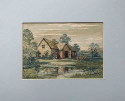 fig 1. Original Signed Vintage Watercolour Painting Staffordshire Barn Landscape View