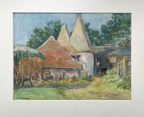 fig 1. G I Fuller Maitland Signed 1933 Original Vintage English Watercolour Painting Playden Rye Sussex Oasts Farm Landscape